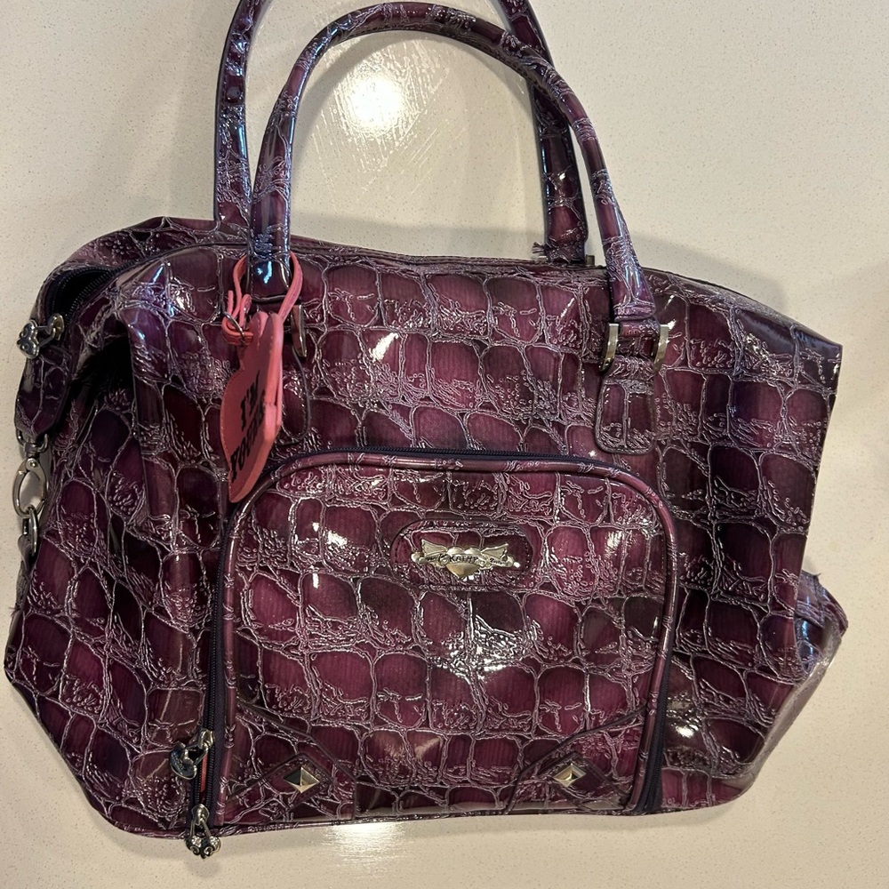 Kathy Van Zeeland Y2K Snakeskin Purple Duffel Bag Take Me Travel Tote XL